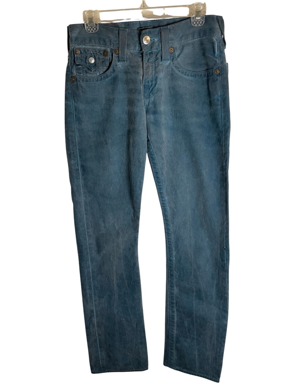 True Religion Women's Dyed Blue Straight Leg Jeans Size 28 distressed western